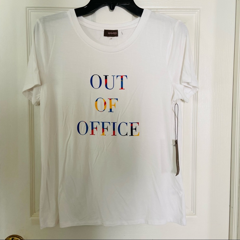 NWT CROSBY OUT OF OFFICE white stretch graphic soft shirt size small & medium